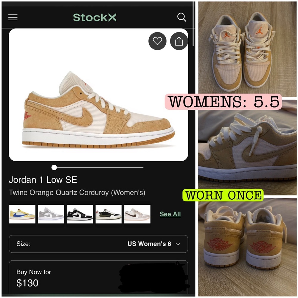 BRAND NEW Jordan 1 Low SE Twine and Orange/Tan/Light Pink Women's 5.5 Low Tops